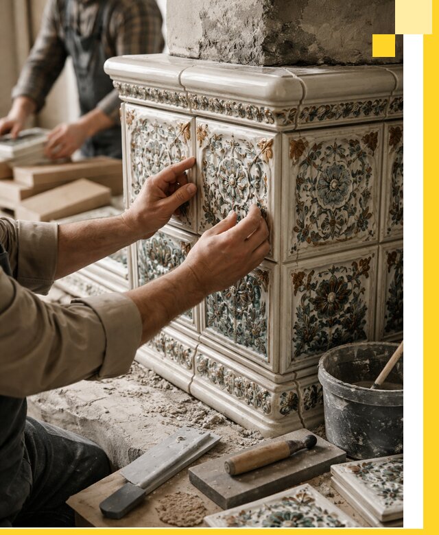 Изразцовые камины под ключ в Вольске: проект и монтаж