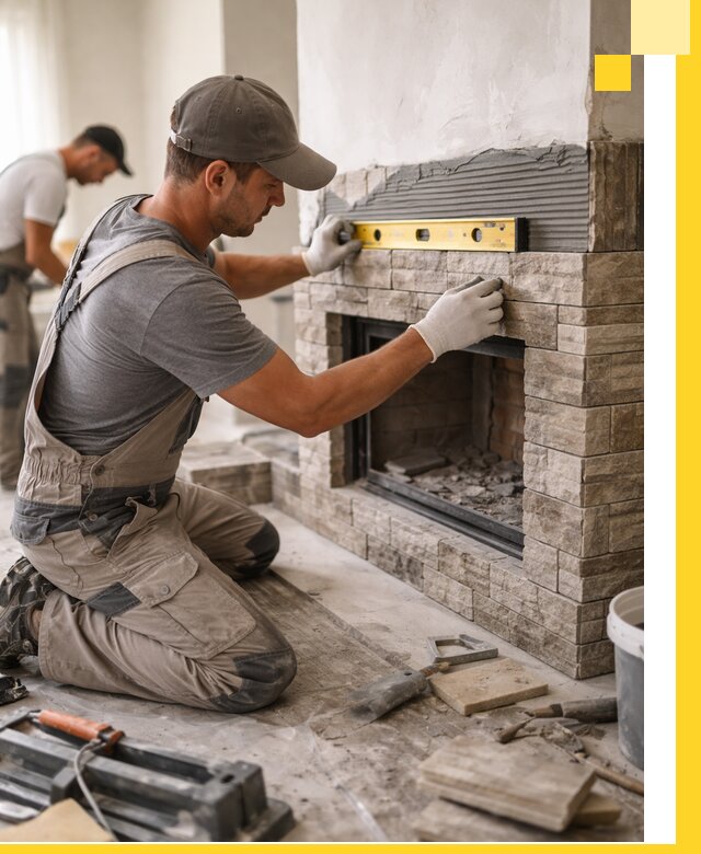 Облицовка каминов в Вольске, монтаж и отделка натуральным камнем