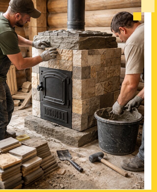 Облицовка банной печи под ключ в Вольске: камень и плитка