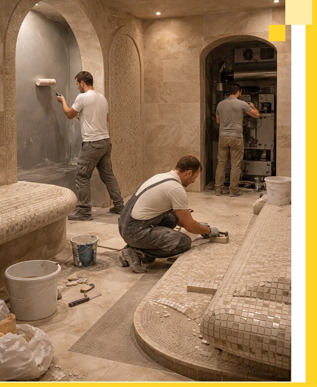 Строительство бани с хамамом и бассейном под ключ в Вольске