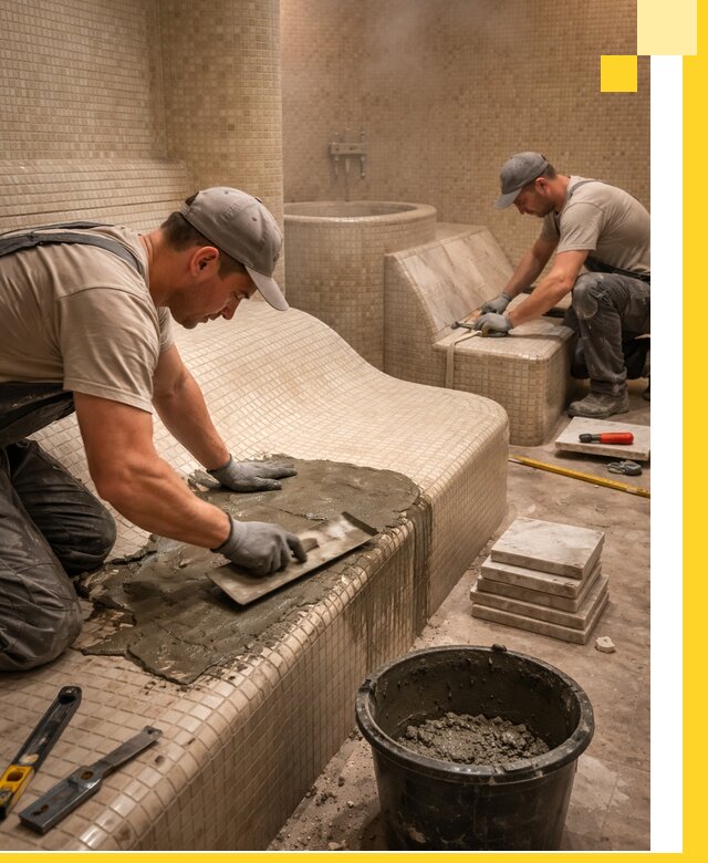 Лежаки для хамама под ключ в Вольске, проект и монтаж