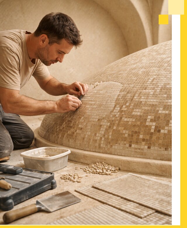 Профессиональная укладка мозаики для хамама под ключ в Вольске